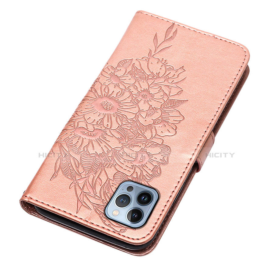 Custodia Portafoglio In Pelle Farfalla Cover con Supporto L10 per Apple iPhone 13 Pro Oro Rosa