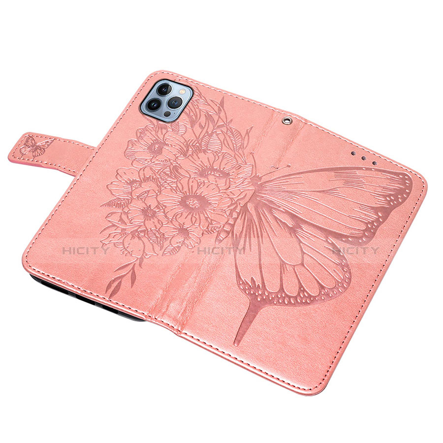 Custodia Portafoglio In Pelle Farfalla Cover con Supporto L10 per Apple iPhone 13 Pro Oro Rosa