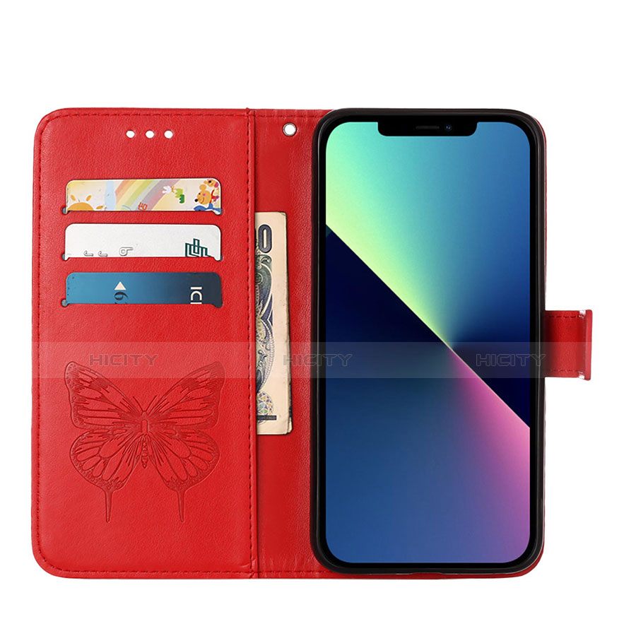 Custodia Portafoglio In Pelle Farfalla Cover con Supporto L10 per Apple iPhone 13 Pro Rosso