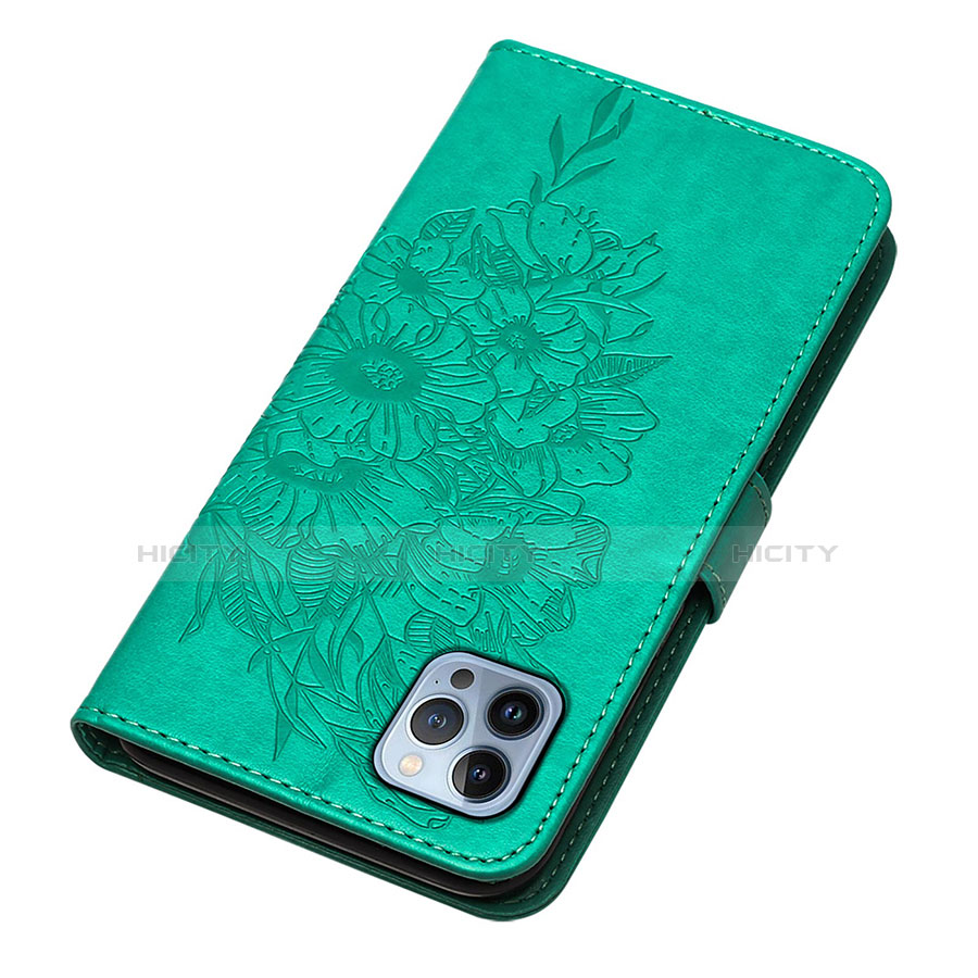 Custodia Portafoglio In Pelle Farfalla Cover con Supporto L10 per Apple iPhone 13 Pro Verde