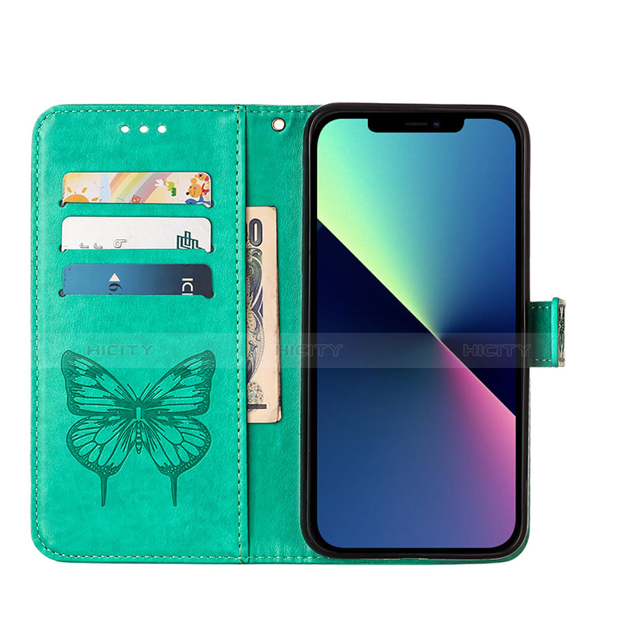 Custodia Portafoglio In Pelle Farfalla Cover con Supporto L10 per Apple iPhone 13 Pro Verde