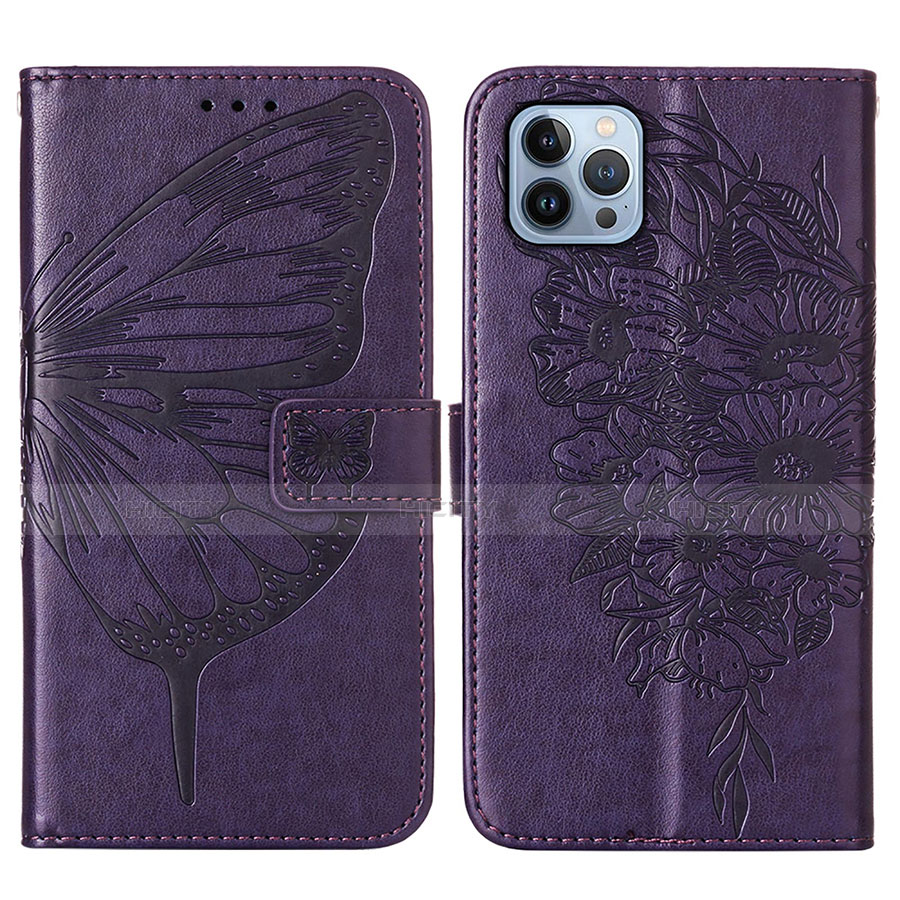 Custodia Portafoglio In Pelle Farfalla Cover con Supporto L10 per Apple iPhone 13 Pro Viola