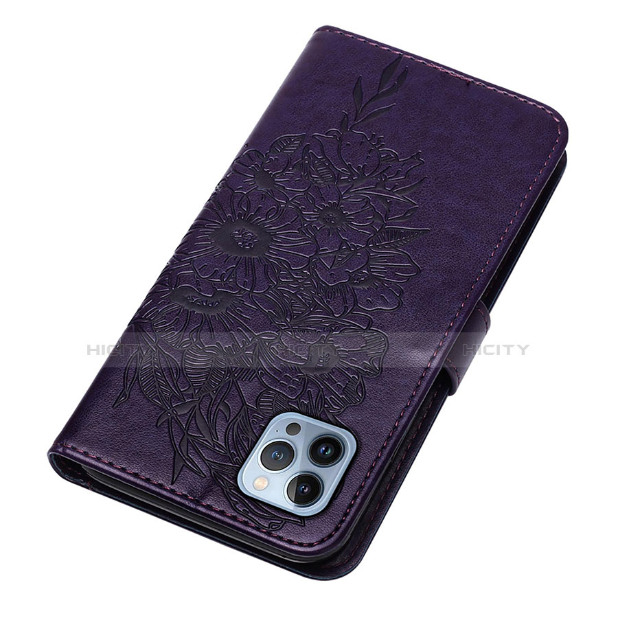 Custodia Portafoglio In Pelle Farfalla Cover con Supporto L10 per Apple iPhone 13 Pro Viola