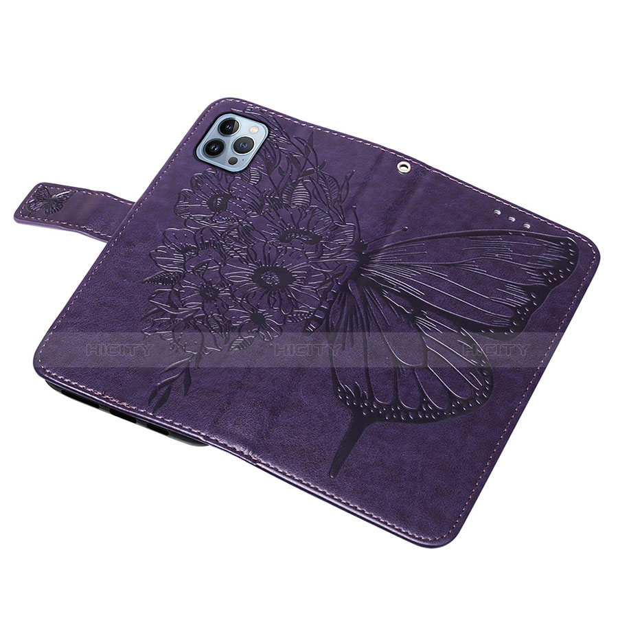 Custodia Portafoglio In Pelle Farfalla Cover con Supporto L10 per Apple iPhone 13 Pro Viola