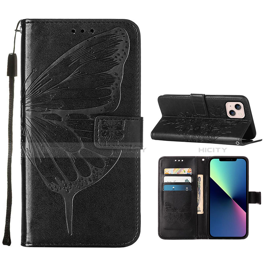 Custodia Portafoglio In Pelle Farfalla Cover con Supporto L10 per Apple iPhone 14 Nero