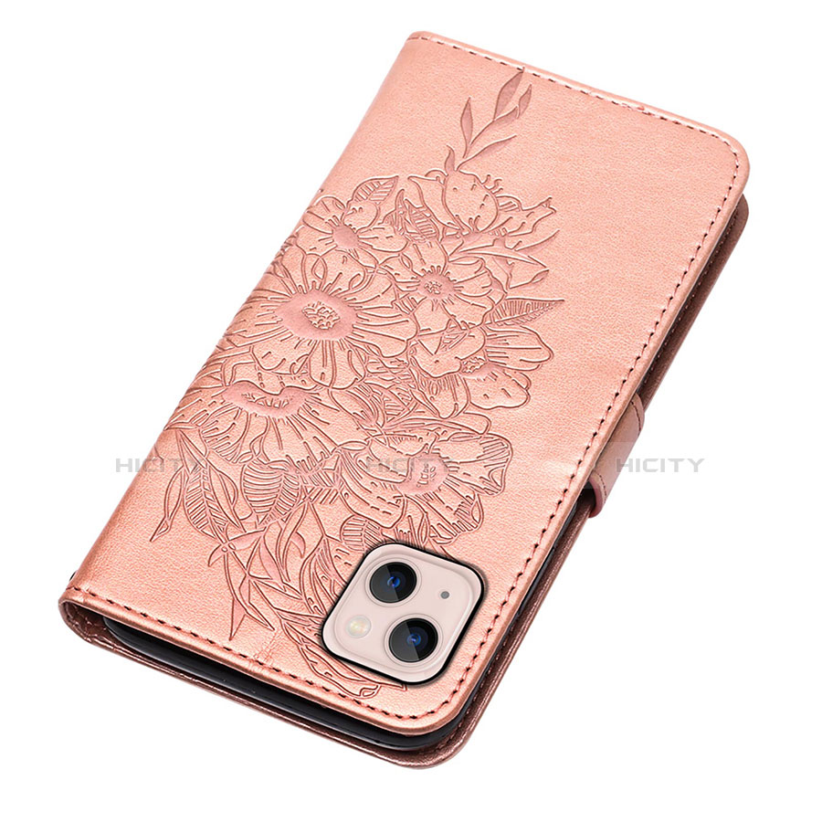 Custodia Portafoglio In Pelle Farfalla Cover con Supporto L10 per Apple iPhone 14 Oro Rosa