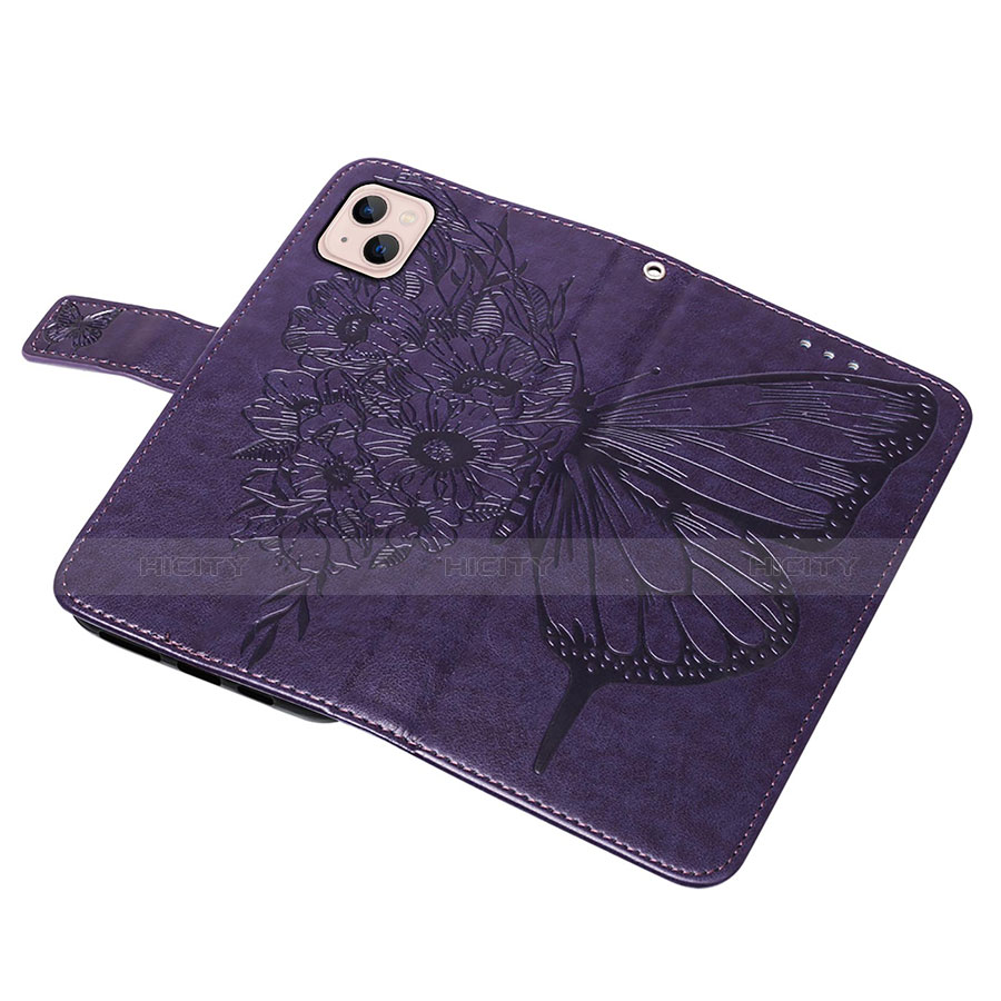 Custodia Portafoglio In Pelle Farfalla Cover con Supporto L10 per Apple iPhone 14 Plus Viola