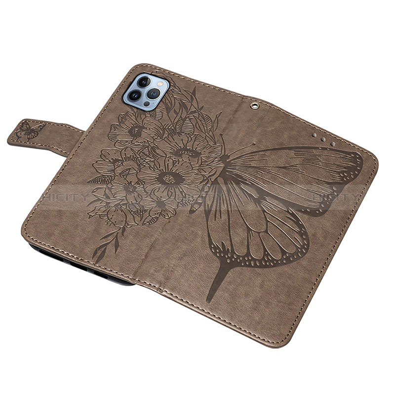 Custodia Portafoglio In Pelle Farfalla Cover con Supporto L10 per Apple iPhone 14 Pro Grigio Scuro