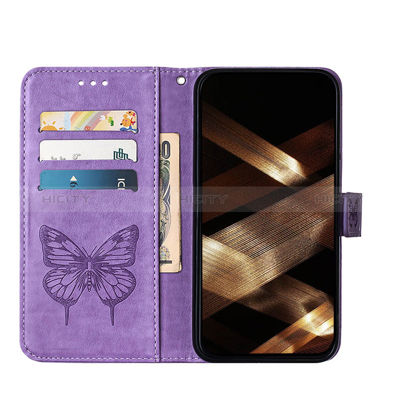 Custodia Portafoglio In Pelle Farfalla Cover con Supporto L10 per Apple iPhone 14 Pro Lavanda