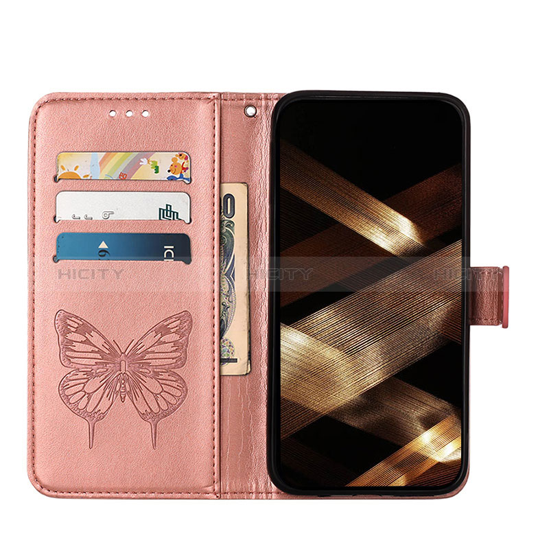 Custodia Portafoglio In Pelle Farfalla Cover con Supporto L10 per Apple iPhone 14 Pro Max Oro Rosa