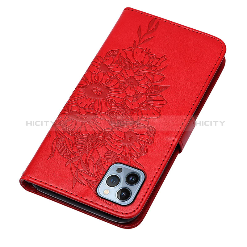 Custodia Portafoglio In Pelle Farfalla Cover con Supporto L10 per Apple iPhone 14 Pro Max Rosso