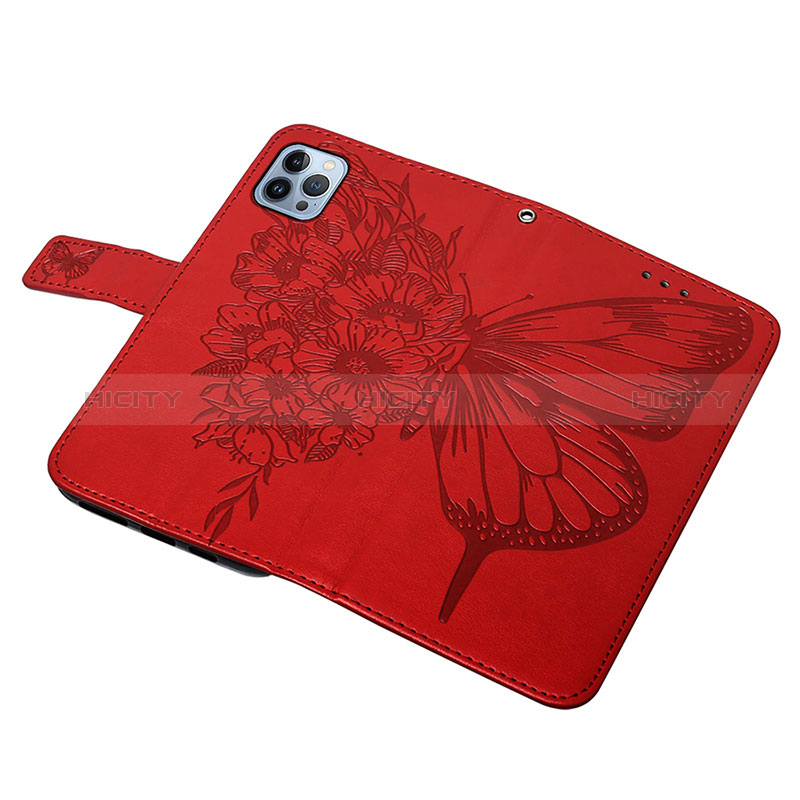 Custodia Portafoglio In Pelle Farfalla Cover con Supporto L10 per Apple iPhone 14 Pro Max Rosso