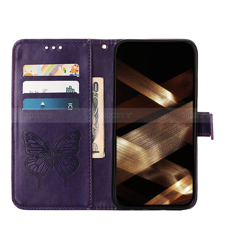 Custodia Portafoglio In Pelle Farfalla Cover con Supporto L10 per Apple iPhone 14 Pro Max Viola