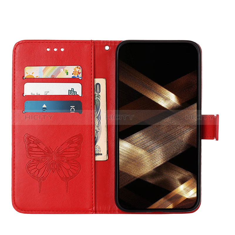 Custodia Portafoglio In Pelle Farfalla Cover con Supporto L10 per Apple iPhone 14 Pro Rosso