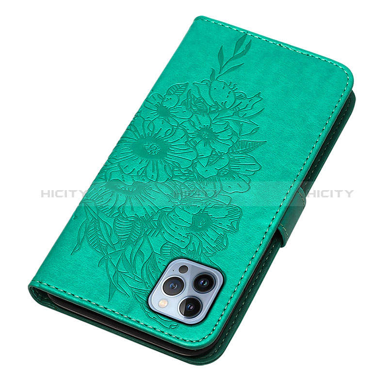 Custodia Portafoglio In Pelle Farfalla Cover con Supporto L10 per Apple iPhone 14 Pro Verde