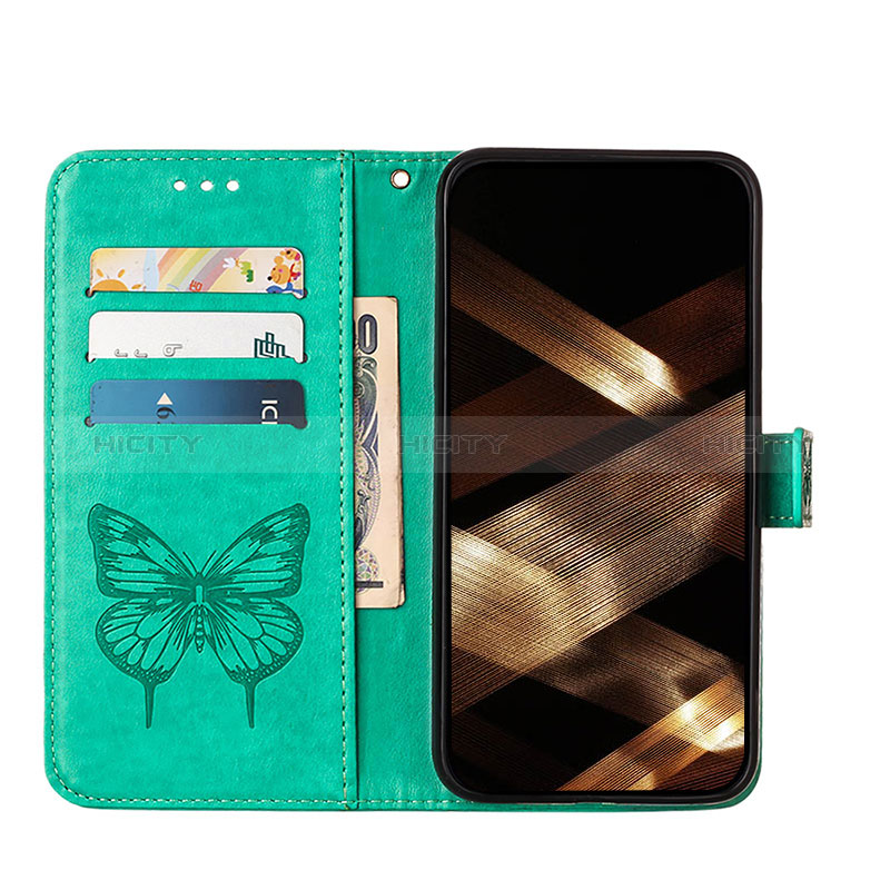 Custodia Portafoglio In Pelle Farfalla Cover con Supporto L10 per Apple iPhone 14 Pro Verde