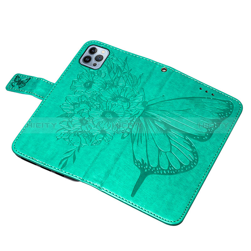 Custodia Portafoglio In Pelle Farfalla Cover con Supporto L10 per Apple iPhone 14 Pro Verde