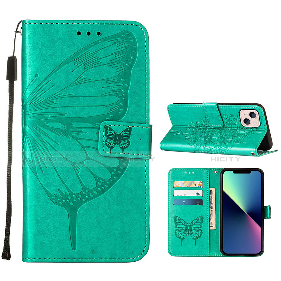 Custodia Portafoglio In Pelle Farfalla Cover con Supporto L10 per Apple iPhone 14 Verde