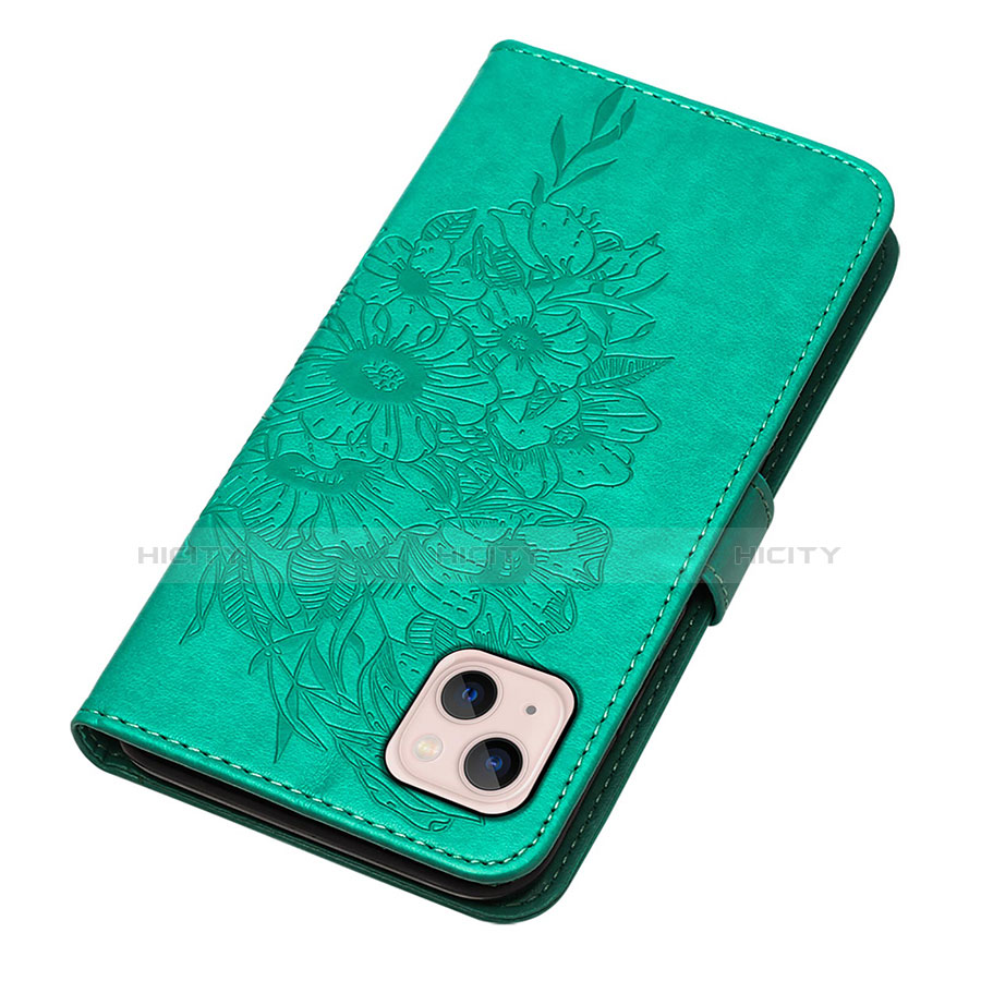 Custodia Portafoglio In Pelle Farfalla Cover con Supporto L10 per Apple iPhone 14 Verde