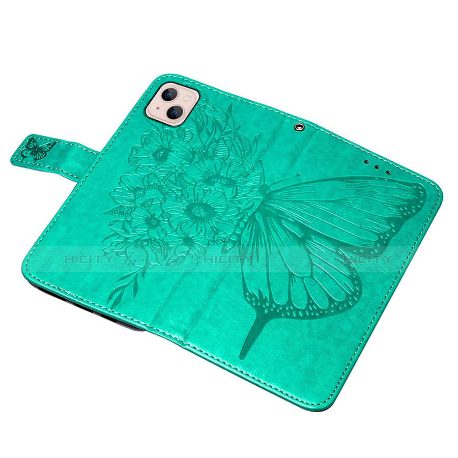 Custodia Portafoglio In Pelle Farfalla Cover con Supporto L10 per Apple iPhone 14 Verde