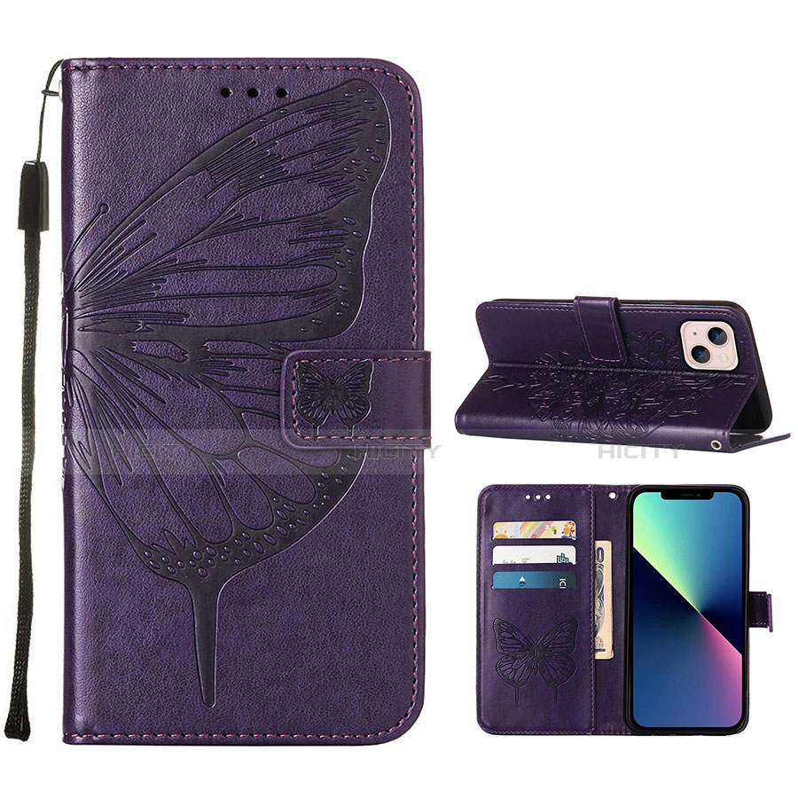 Custodia Portafoglio In Pelle Farfalla Cover con Supporto L10 per Apple iPhone 14 Viola