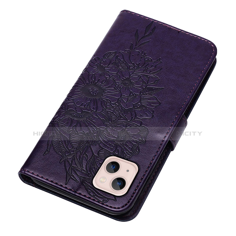 Custodia Portafoglio In Pelle Farfalla Cover con Supporto L10 per Apple iPhone 14 Viola