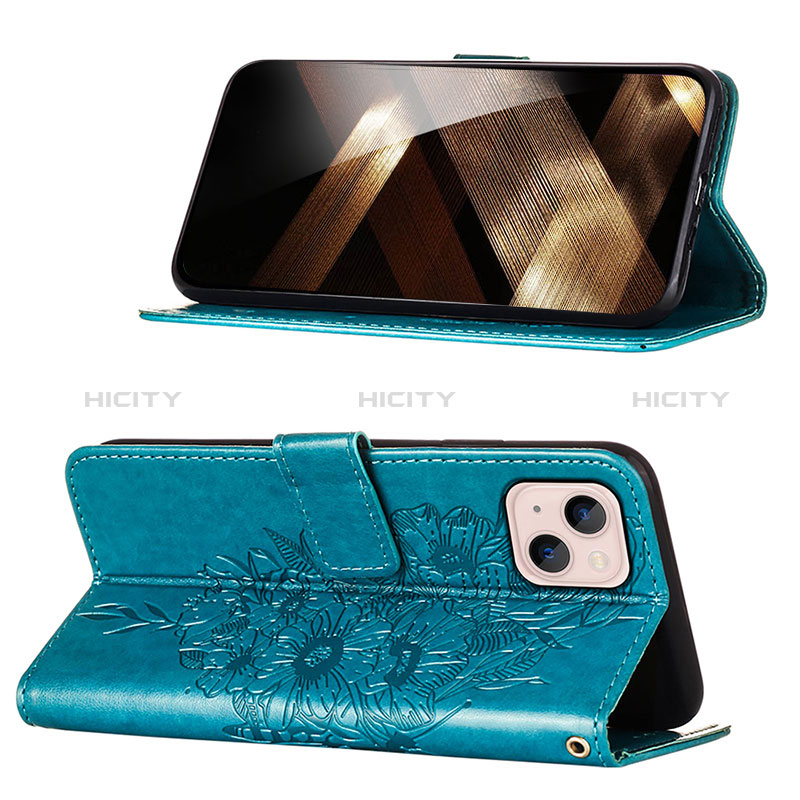 Custodia Portafoglio In Pelle Farfalla Cover con Supporto L10 per Apple iPhone 15 Blu