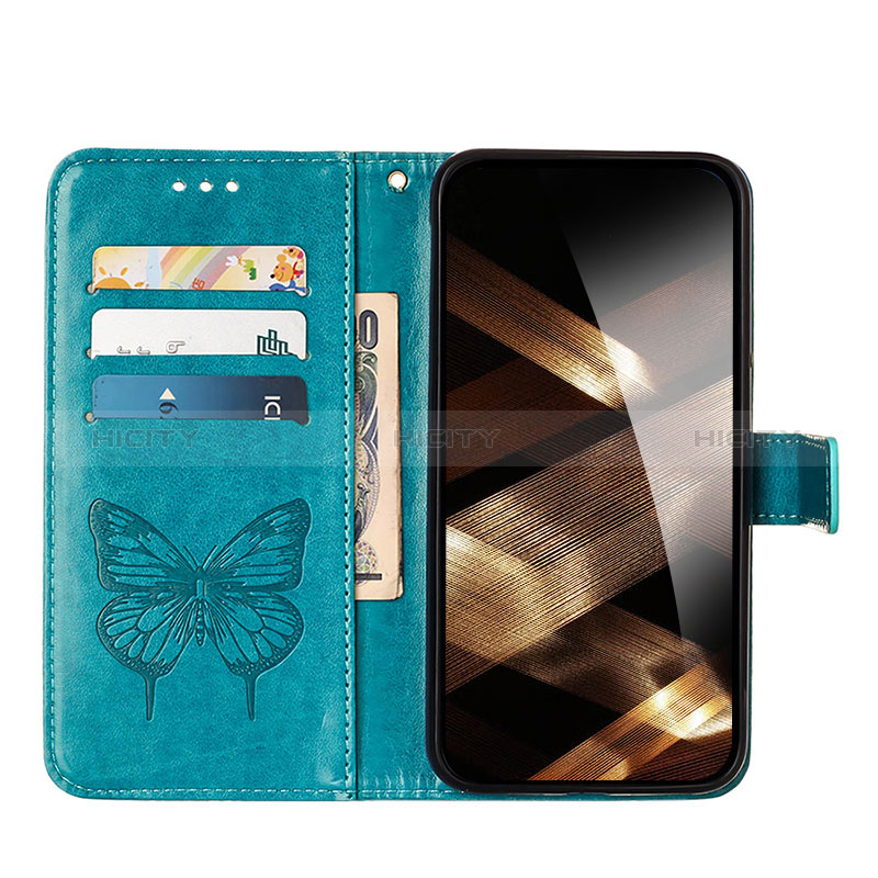 Custodia Portafoglio In Pelle Farfalla Cover con Supporto L10 per Apple iPhone 15 Blu