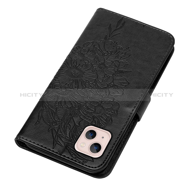 Custodia Portafoglio In Pelle Farfalla Cover con Supporto L10 per Apple iPhone 15 Nero