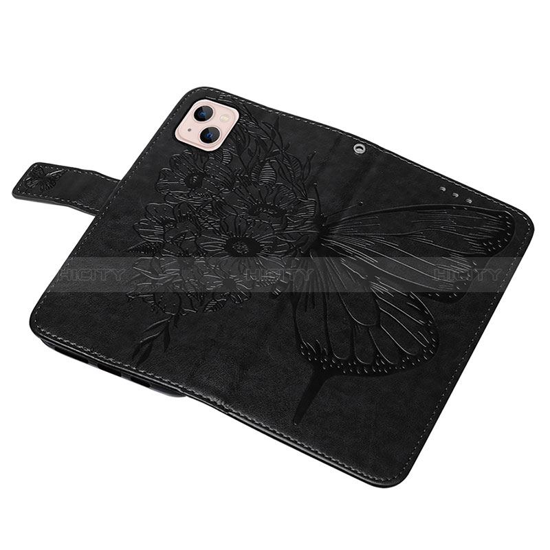 Custodia Portafoglio In Pelle Farfalla Cover con Supporto L10 per Apple iPhone 15 Nero