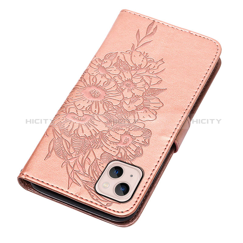 Custodia Portafoglio In Pelle Farfalla Cover con Supporto L10 per Apple iPhone 15 Oro Rosa