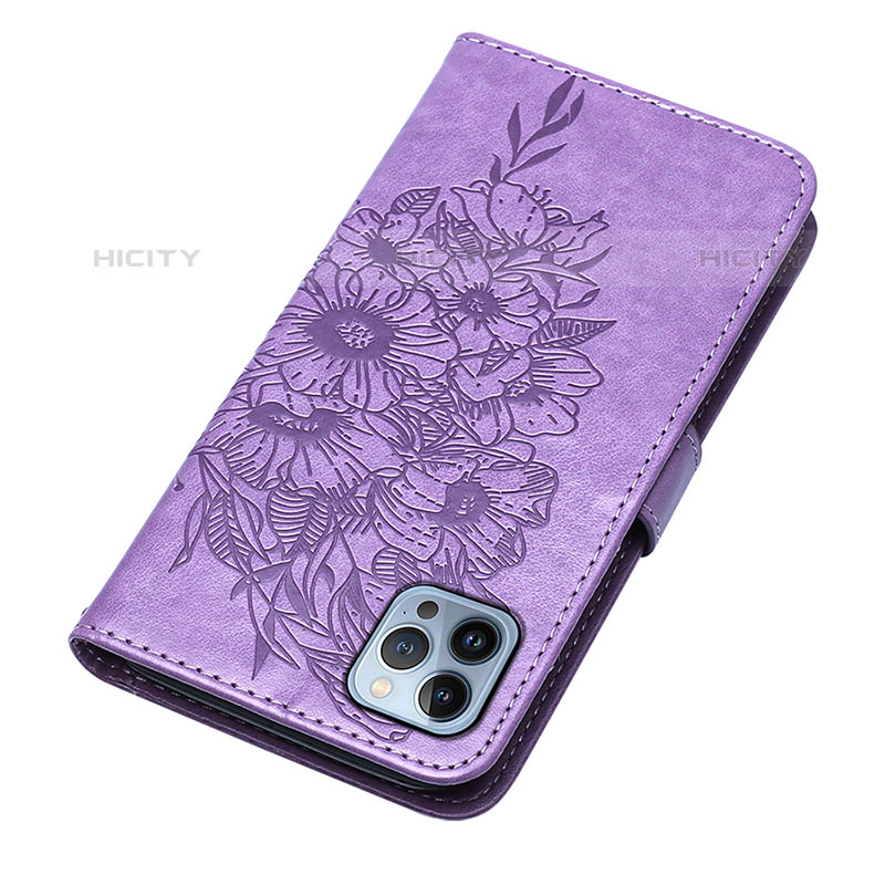 Custodia Portafoglio In Pelle Farfalla Cover con Supporto L10 per Apple iPhone 15 Pro Lavanda