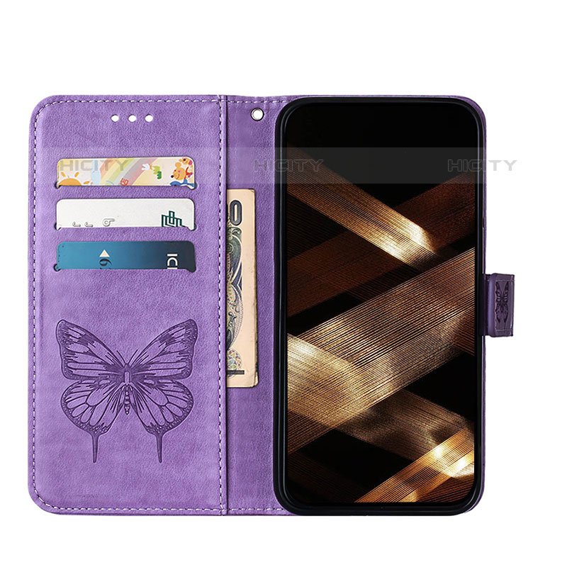 Custodia Portafoglio In Pelle Farfalla Cover con Supporto L10 per Apple iPhone 15 Pro Lavanda