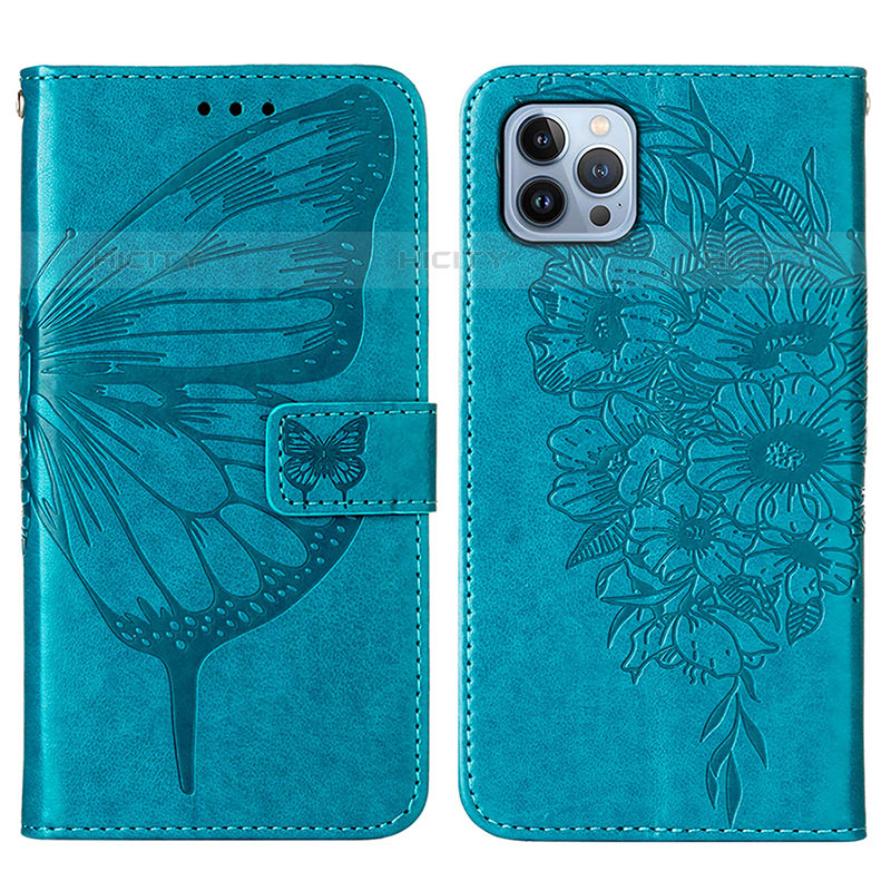 Custodia Portafoglio In Pelle Farfalla Cover con Supporto L10 per Apple iPhone 15 Pro Max Blu