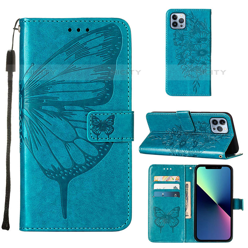 Custodia Portafoglio In Pelle Farfalla Cover con Supporto L10 per Apple iPhone 15 Pro Max Blu