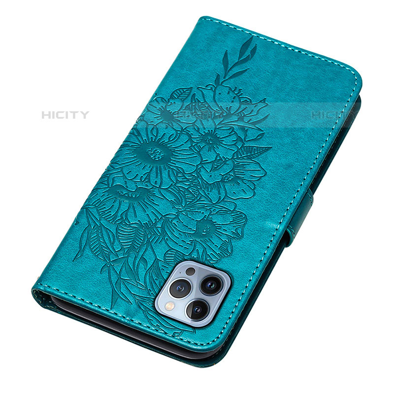 Custodia Portafoglio In Pelle Farfalla Cover con Supporto L10 per Apple iPhone 15 Pro Max Blu