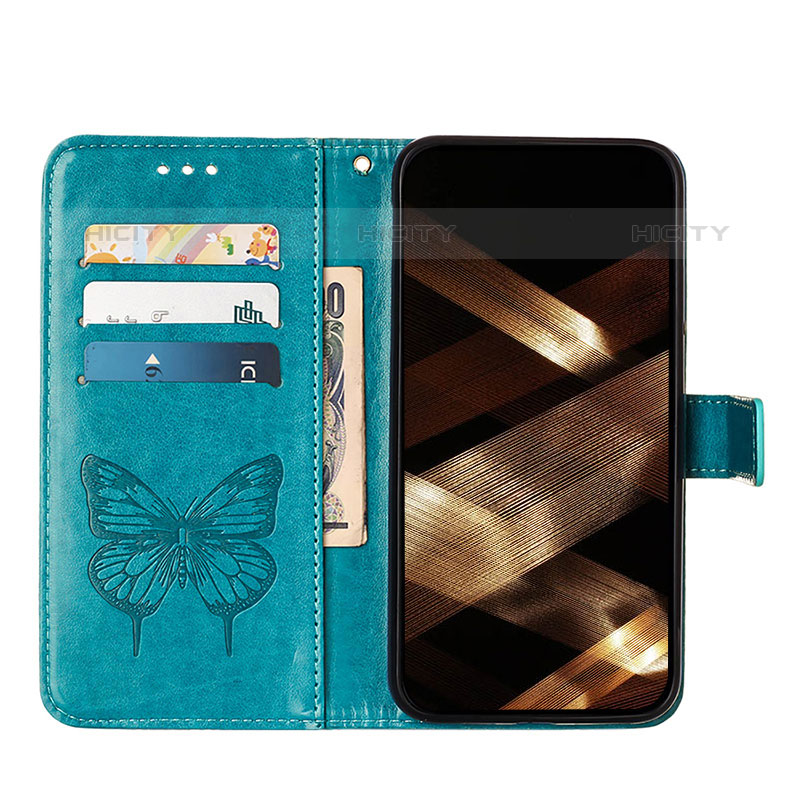 Custodia Portafoglio In Pelle Farfalla Cover con Supporto L10 per Apple iPhone 15 Pro Max Blu