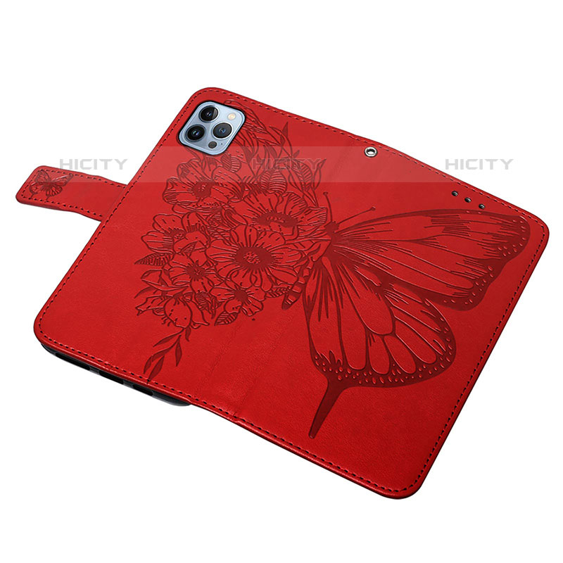 Custodia Portafoglio In Pelle Farfalla Cover con Supporto L10 per Apple iPhone 15 Pro Max Rosso