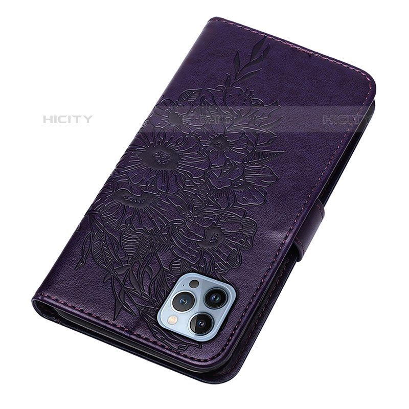 Custodia Portafoglio In Pelle Farfalla Cover con Supporto L10 per Apple iPhone 15 Pro Max Viola