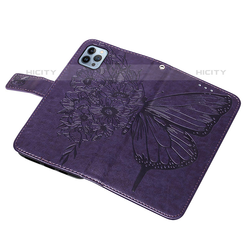 Custodia Portafoglio In Pelle Farfalla Cover con Supporto L10 per Apple iPhone 15 Pro Max Viola