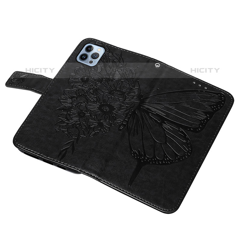 Custodia Portafoglio In Pelle Farfalla Cover con Supporto L10 per Apple iPhone 15 Pro Nero