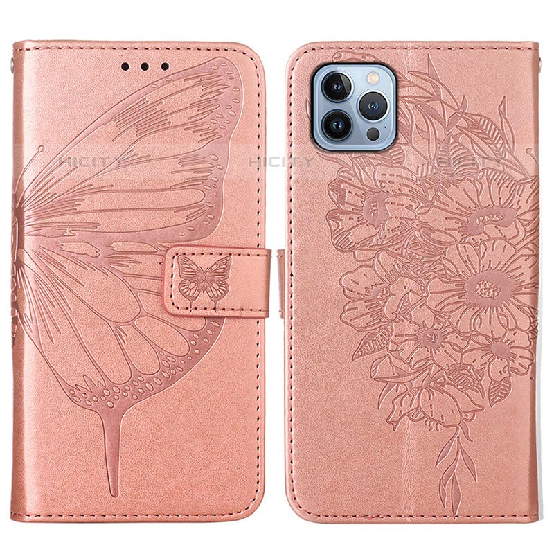 Custodia Portafoglio In Pelle Farfalla Cover con Supporto L10 per Apple iPhone 15 Pro Oro Rosa