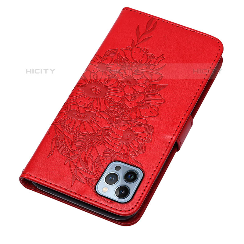 Custodia Portafoglio In Pelle Farfalla Cover con Supporto L10 per Apple iPhone 15 Pro Rosso