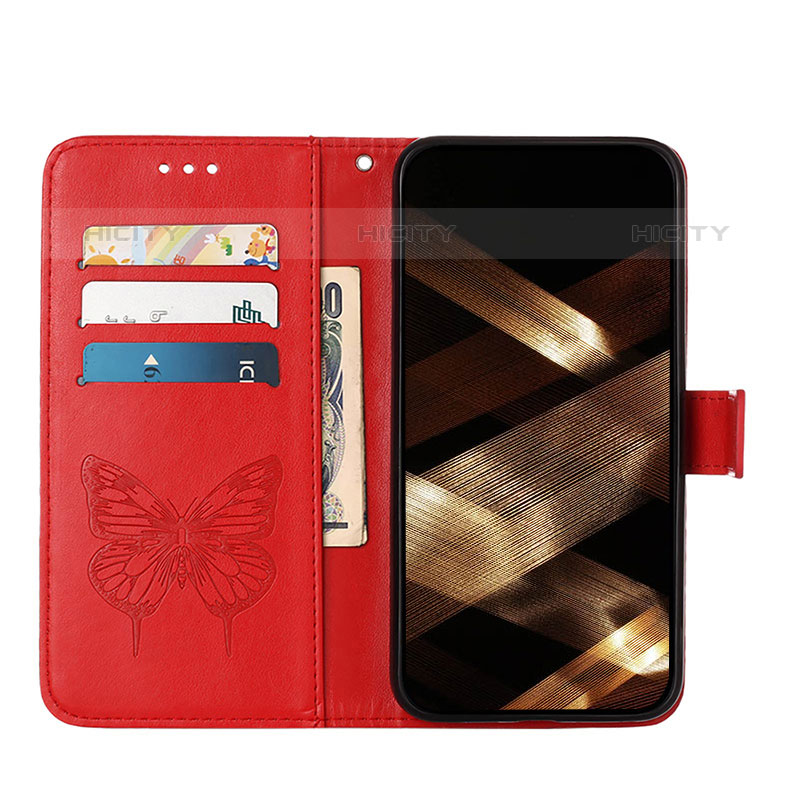 Custodia Portafoglio In Pelle Farfalla Cover con Supporto L10 per Apple iPhone 15 Pro Rosso