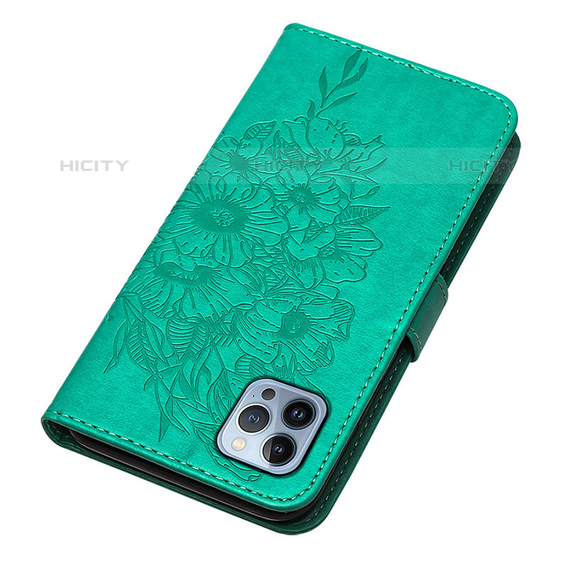 Custodia Portafoglio In Pelle Farfalla Cover con Supporto L10 per Apple iPhone 15 Pro Verde