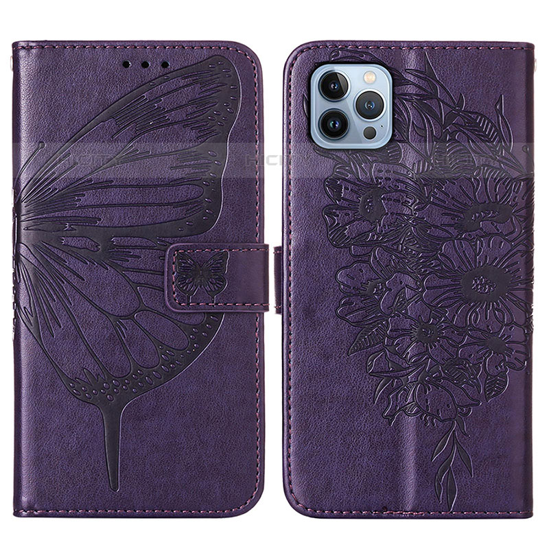 Custodia Portafoglio In Pelle Farfalla Cover con Supporto L10 per Apple iPhone 15 Pro Viola