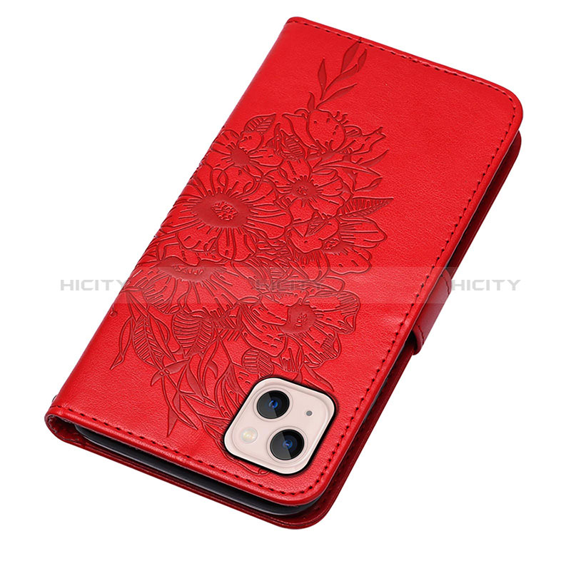 Custodia Portafoglio In Pelle Farfalla Cover con Supporto L10 per Apple iPhone 15 Rosso