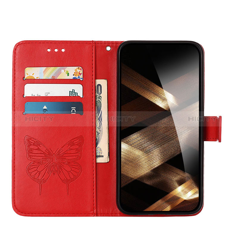 Custodia Portafoglio In Pelle Farfalla Cover con Supporto L10 per Apple iPhone 15 Rosso