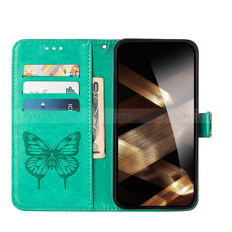 Custodia Portafoglio In Pelle Farfalla Cover con Supporto L10 per Apple iPhone 15 Verde