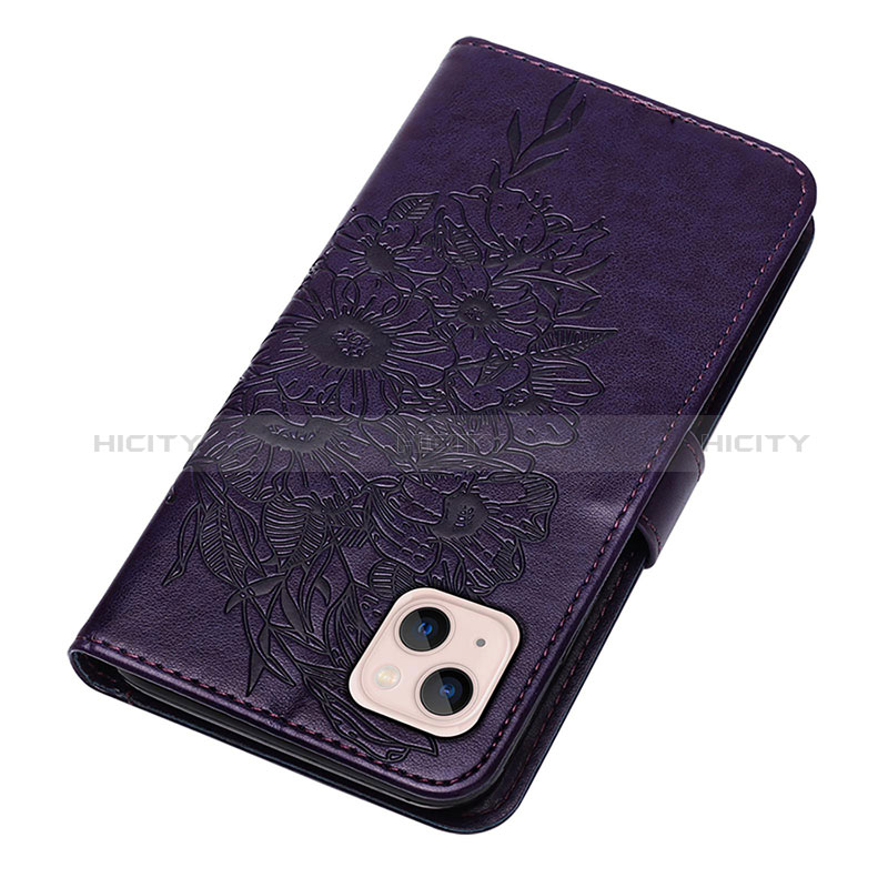 Custodia Portafoglio In Pelle Farfalla Cover con Supporto L10 per Apple iPhone 15 Viola